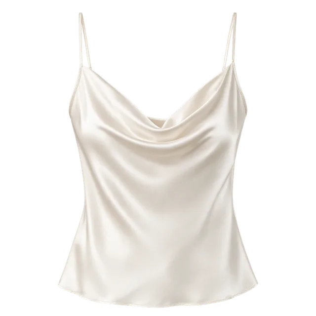 An ivory satin camisole.