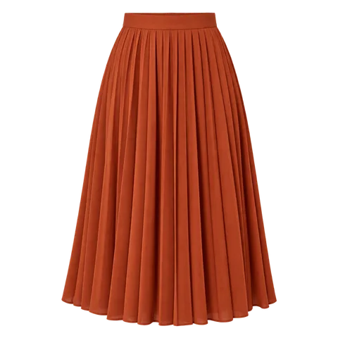 A rust orange pleated skirt.